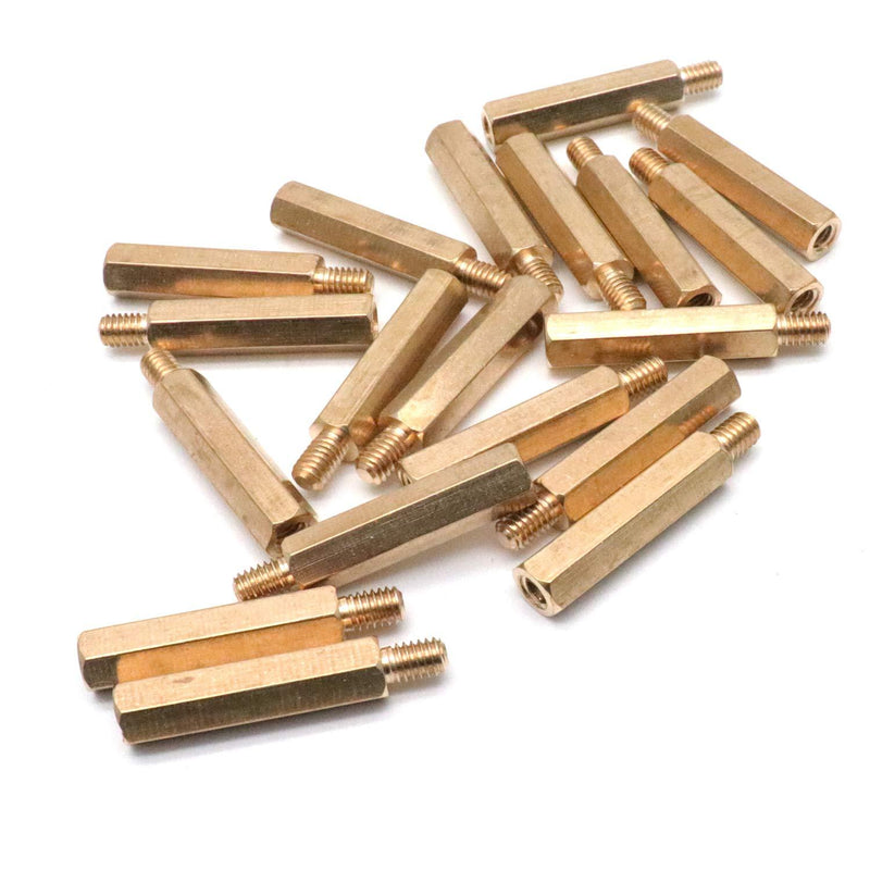 Xiaoyztan 20 Pcs M4 Brass Hex Pillar Spacers 25mm Female to 6mm Male