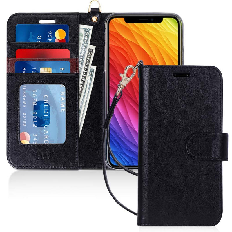 FYY Case for iPhone Xr (6.1") 2018, [Kickstand Feature] Flip Folio Leather Wallet Case with ID and Credit Card Pockets for iPhone Xr (6.1") 2018 Black A-Black