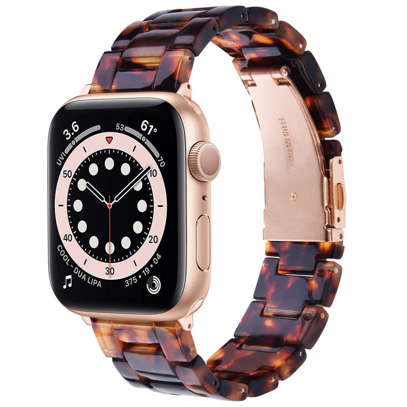 V-MORO Resin Strap Compatible with Series 6 Apple Watch Band 40mm 38mm, Women Fashion Bracelet with Stainless Steel Buckle Replacement for iWatch Series SE/5/4/3/2/1 38mm 40mm Tortoiseshell 38/40mm