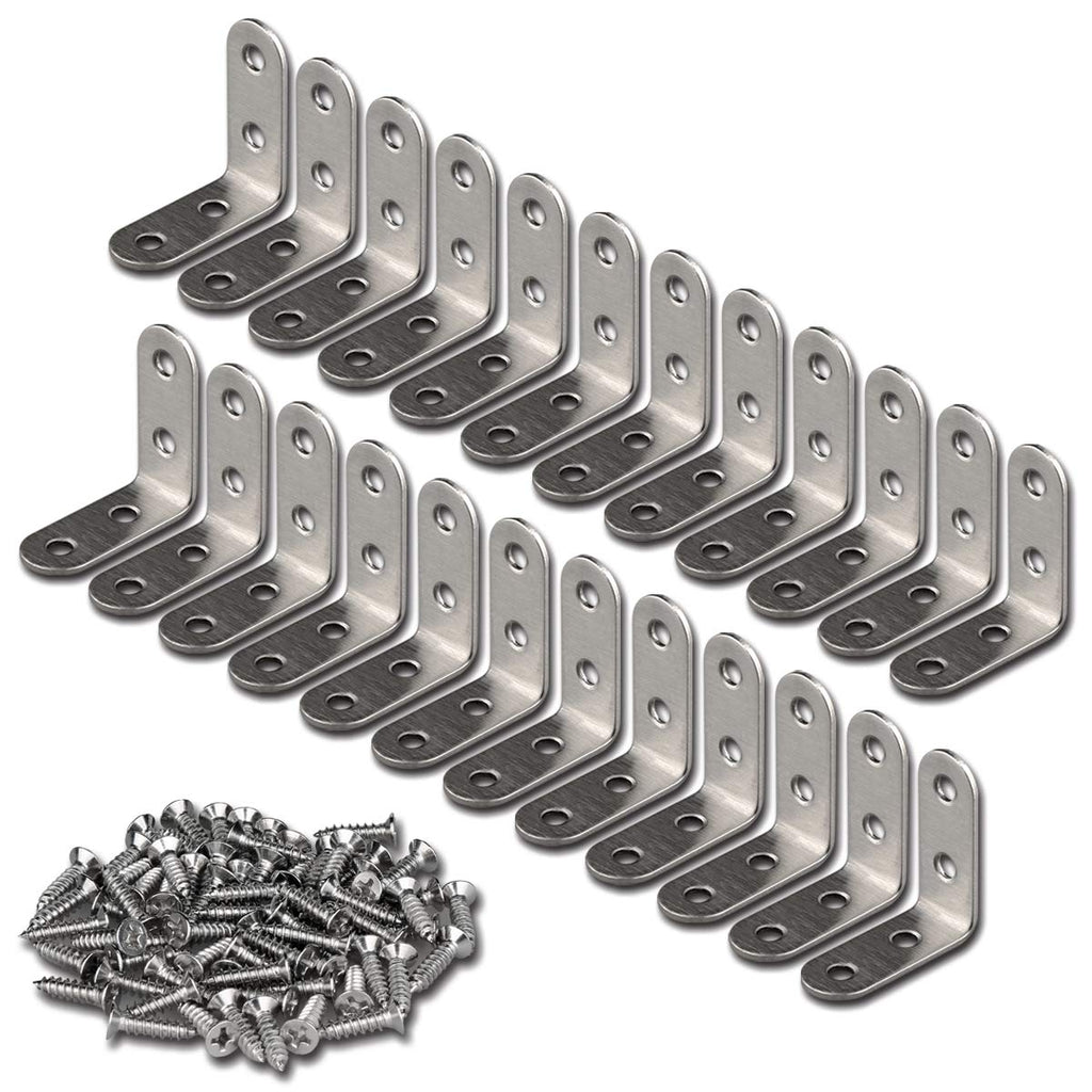 24 Pieces Stainless Steel Corner Braces (1.57 x 1.57 inch，40 x 40 mm) Joint Right Angle Bracket Fastener L Shaped Corner Fastener Joints Support Bracket, 96 Pieces Screws Included 1.57*1.57 inch
