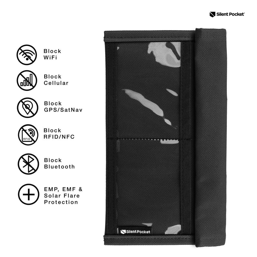 Silent Pocket Quick Access Smartphone Faraday Bag - Waterproof Signal Blocking Nylon - Device Shielding for iPhone, Samsung Galaxy, Most Phones for Travel, Privacy, Anti-Hacking - Multiple Colors Medium - Black