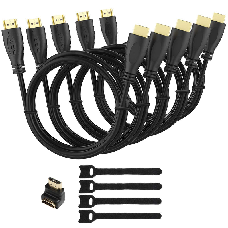 HUANUO HN-HC06-5-4K 5 Pack Cables-6ft-High Speed HDMI 2.0 Cord with 90 Degree Adapter, Support Ethernet 3D, 1080P, 4K, ARC, Black