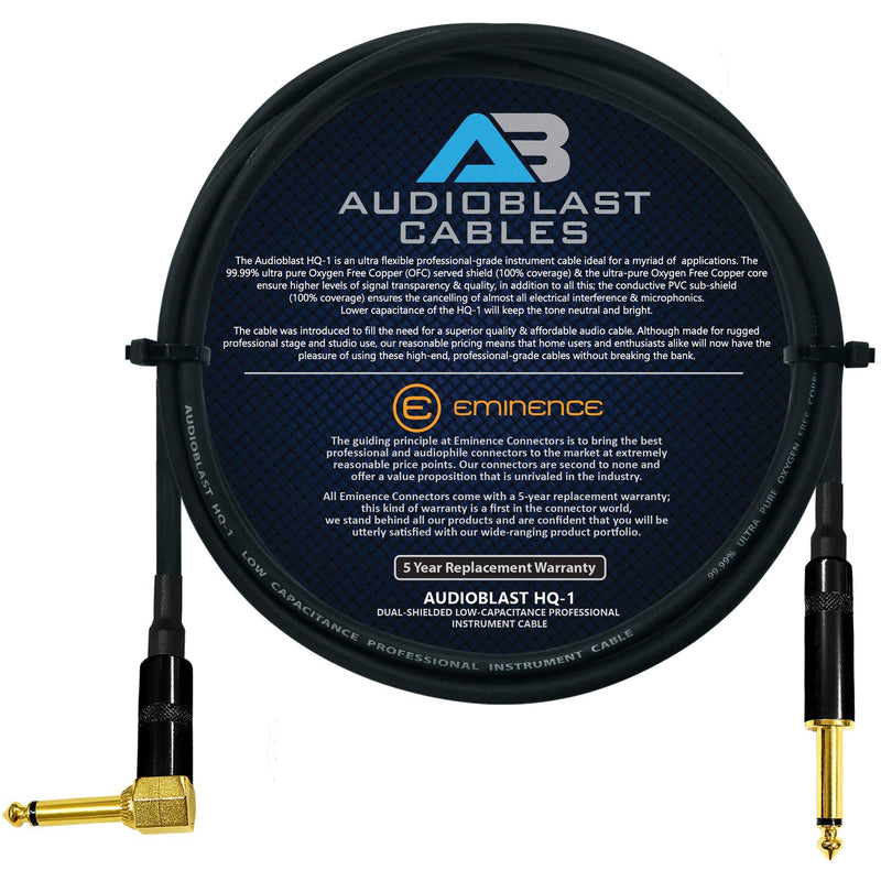 [AUSTRALIA] - Audioblast - 2 Foot - HQ-1 - Ultra Flexible - Dual Shielded (100%) - Guitar Instrument Effects Pedal Patch Cable w/Eminence Straight & Angled Gold ¼ inch (6.35mm) TS Plugs & Double Staggered Boots 