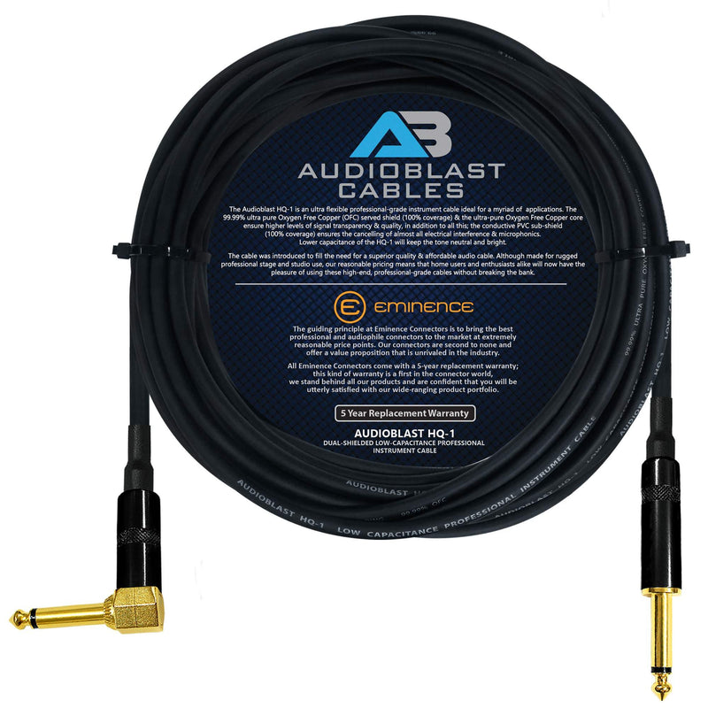 [AUSTRALIA] - Audioblast - 40 Foot - HQ-1 - Ultra Flexible - Dual Shielded (100%) - Guitar Instrument Effects Pedal Patch Cable w/Eminence Straight & Angled Gold ¼ inch (6.35mm) TS Plugs & Double Staggered Boots 