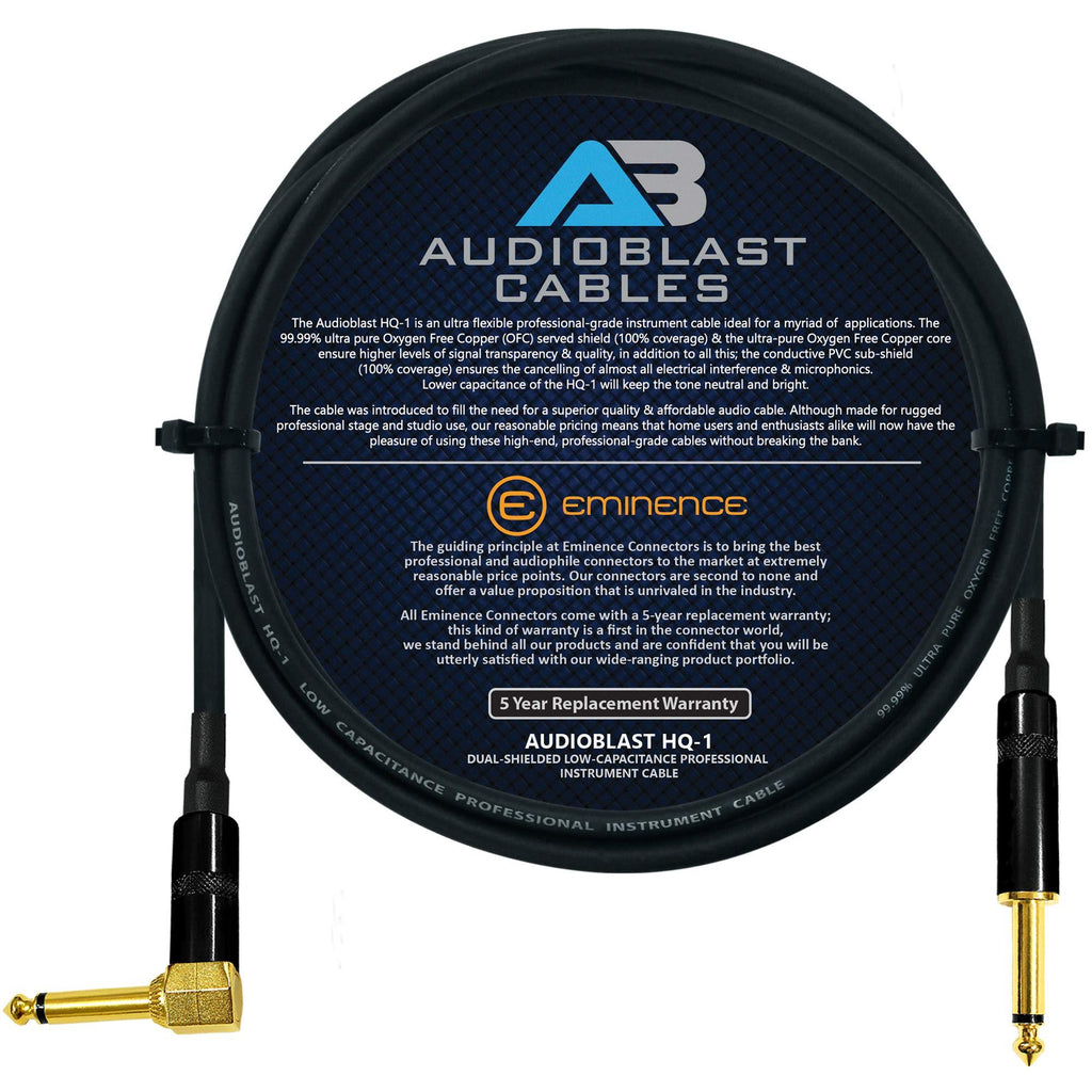 [AUSTRALIA] - Audioblast - 5 Foot - HQ-1 - Ultra Flexible - Dual Shielded (100%) - Guitar Instrument Effects Pedal Patch Cable w/Eminence Straight & Angled Gold ¼ inch (6.35mm) TS Plugs & Double Staggered Boots 