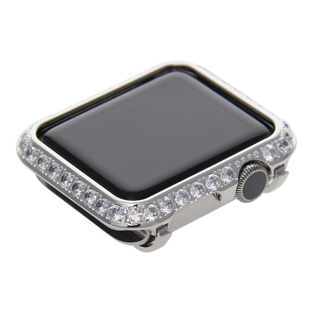 Callancity 38mm Rhinestone Diamond Metal Case Plated Platinum Compatible for Apple Watch Series 1/2/3 (Platinum, 38mm Non Ceramic)