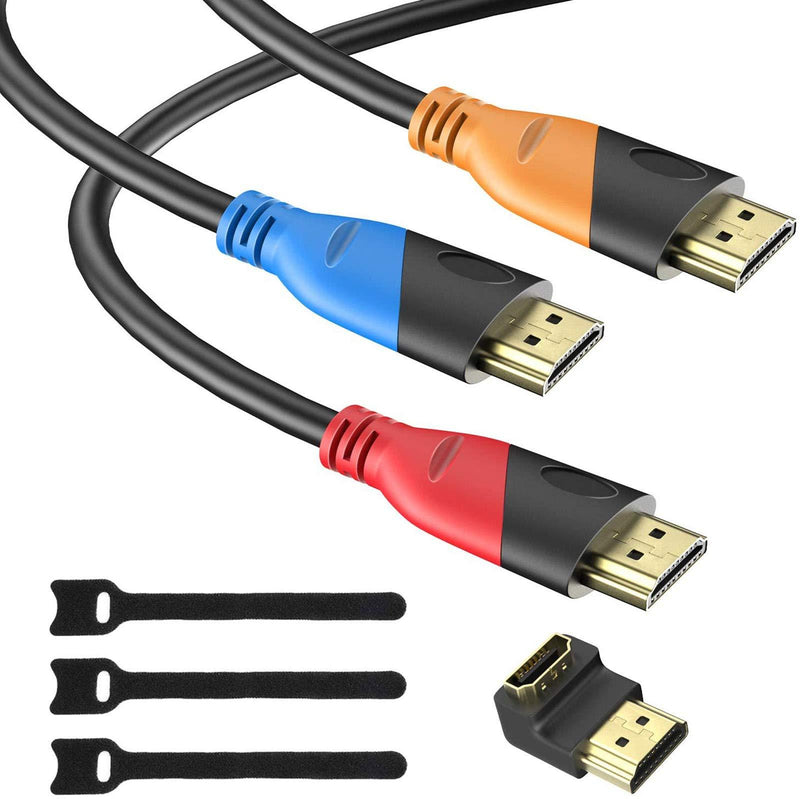 HDMI Cable - 4K High Speed HDMI Color Cord (3 Pack) 6ft Gold Plated Connectors & Velcro Cable Ties, 18Gbps & 4K@60Hz Support Apple TV, HDTV, PS4, Computer, Laptop by HUANUO