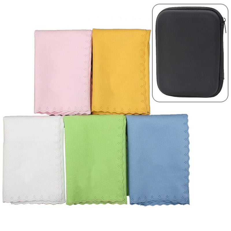 Luvay 5pcs Microfiber Polishing Cleaning Cloth with Case (EVA Box) for Musical Instrument Guitar, Piano, Violin, Sax, Clarinet, Flute Universal