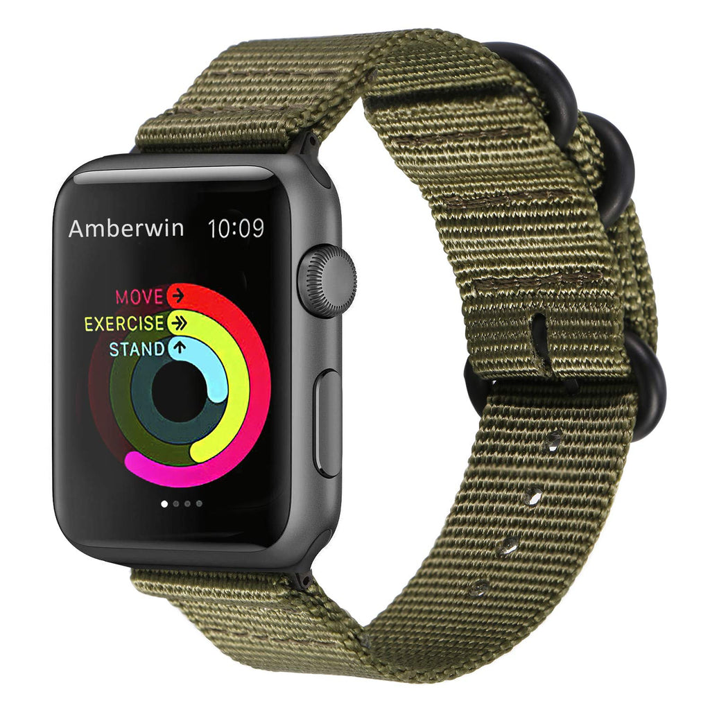 Amberwin Compatible for Apple Watch Band 44mm 42mm 40mm 38mm, Nylon NATO iWatch Band Replacement Strap for Apple Watch SE Series 6/5/4/3/2/1 Army 42/44mm