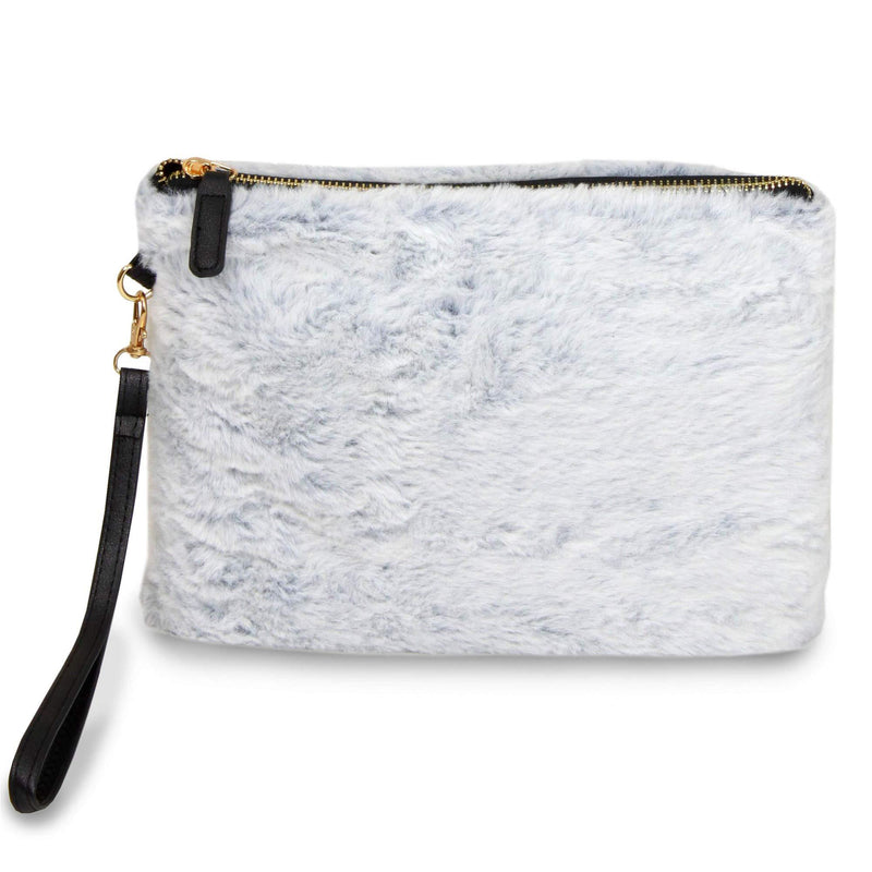 APPARELISM Travel Cosmetic Organizing Clutch Purse Pouch Bag with Zipper Closure. Clutch Size/Fur