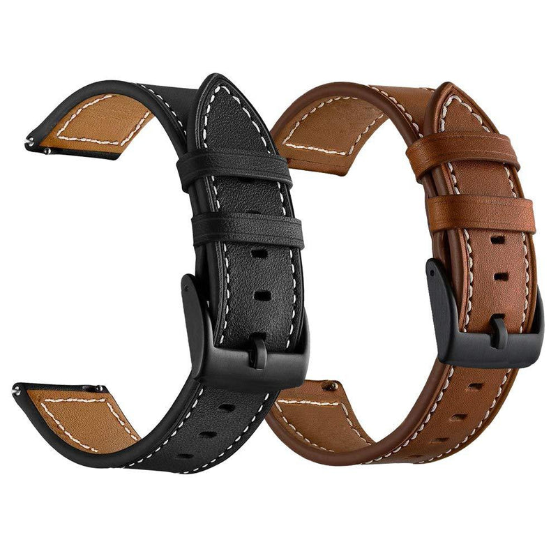 LDFAS Leather Band Compatible for Galaxy Watch 4 Classic 46mm 42mm Bands, 20mm Quick Release Watch Strap Compatible for Samsung Galaxy Watch 4 40mm 44mm/Active 2/3 41mm Band, Brown+Black (2 Pack) Brown+Black (Black Buckle)