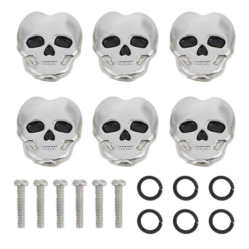 6Pcs Tuning Peg Cap, Skull Shape Guitar Tuning Peg Tuners Machine Heads for Folk Electric Guitar(Silver) Silver