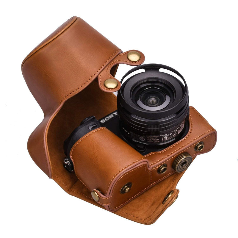 XEVN for Sony a6300 case,for Sony a6000 case,Premium PU Full Body Leather Camera Case Bag for Sony Alpha a6300 a6000 a6100 a6400 Fit 16-50mm Lens with Camera Shoulder Strap(Brown) brown