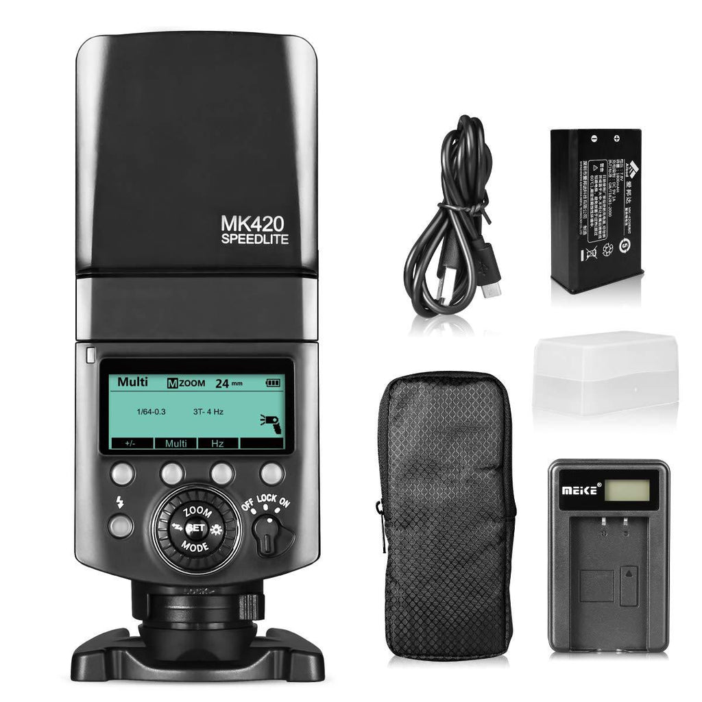Meike MK420S TTL Li-ion Battery Camera Flash Speedlite with LCD Display for Sony Mi Hot Shoe Mount Cameras such as A6000 A6100 A6300 A6400 A6500 A6600 A7III A9 A7RIII A7RIV A7SII A7SIII etc