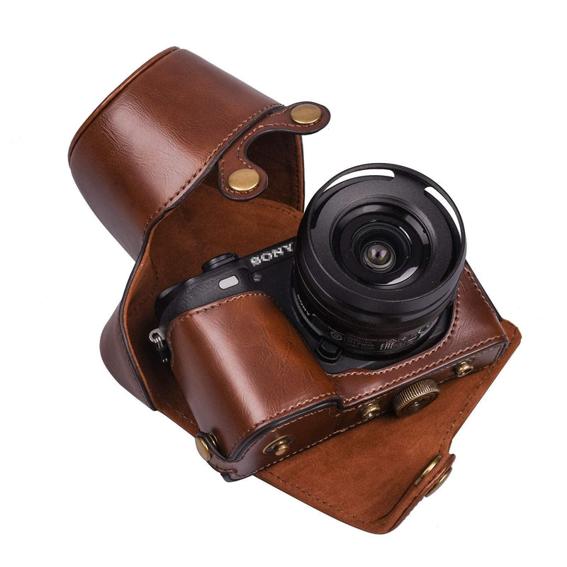 XEVN for Sony a6300 case,for Sony a6000 case,Premium PU Full Body Leather Camera Case Bag for Sony Alpha a6300 a6000 a6100 a6400 Fit 16-50mm Lens with Camera Shoulder Strap(Coffee) coffee