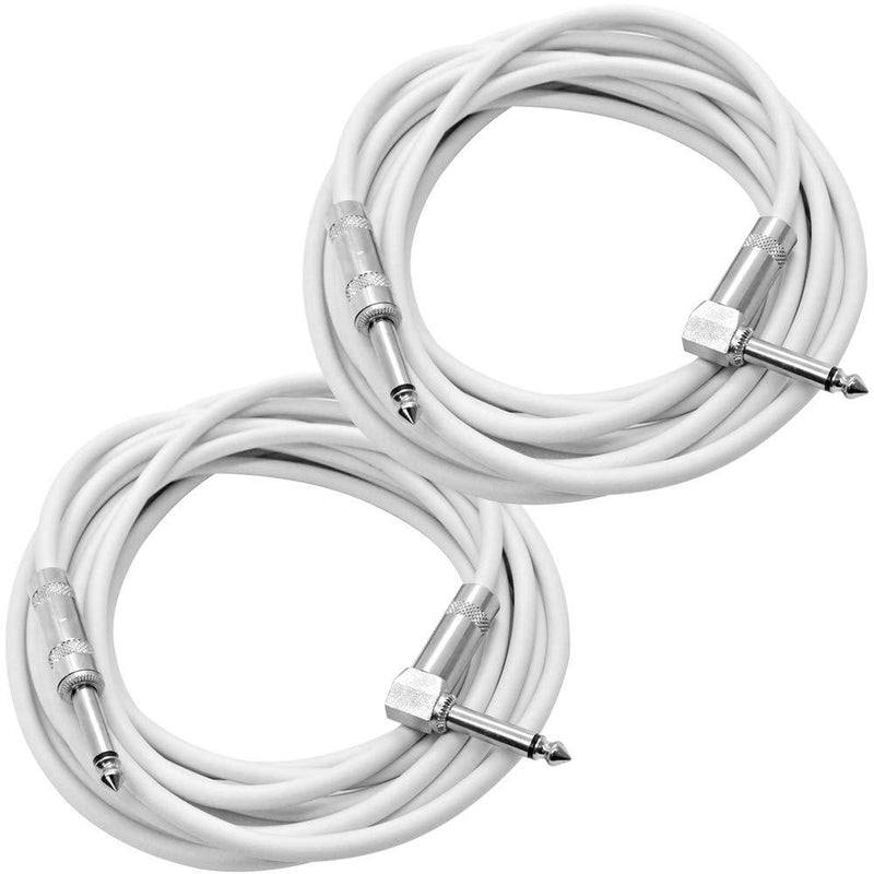 [AUSTRALIA] - Seismic Audio - SAGC20R-White-2Pack - 2 Pack of 20 Foot White 1/4 Inch TS Right Angle to Straight Guitar Cables 20' Instrument 1/4" Guitar Cords 