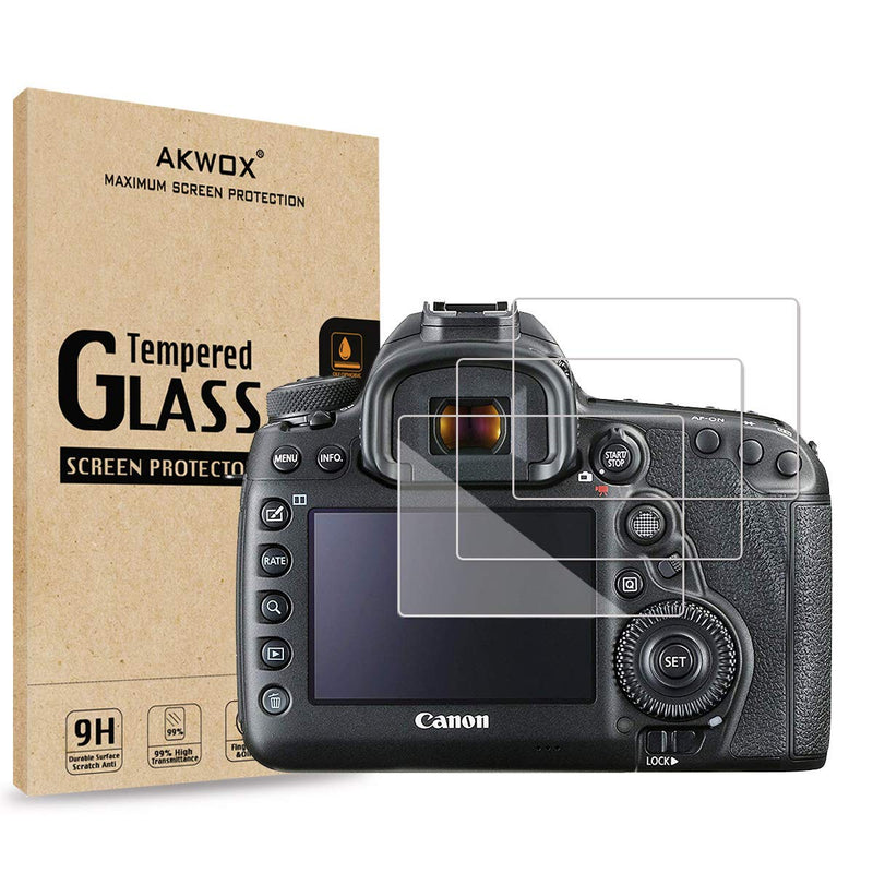 [3-Pack] Tempered Glass Screen Protector for Canon EOS 5D Mark IV 5D4 5DIV 5DS 5DS R DSLR Camera, AKWOX [0.3mm 2.5D High Definition 9H] Optical LCD Premium Glass Protective Cover