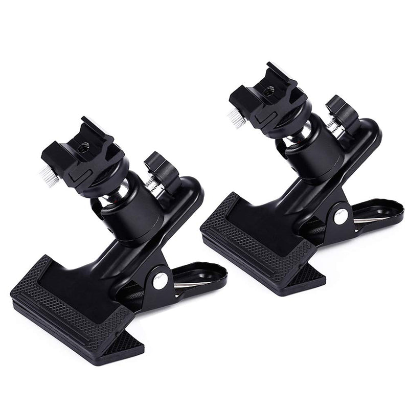 E-Type Flash Hot Shoe Heavy Duty Clip Clamp Flash Reflector Holder Mount with 360° Swivel Ball Head Standard 1/4" Screw for Light Stand Bracket DSLR Camera Flash Speedlite Tripod-2Pack Heavy Duty Clip with 360°Ball Head & E-Type