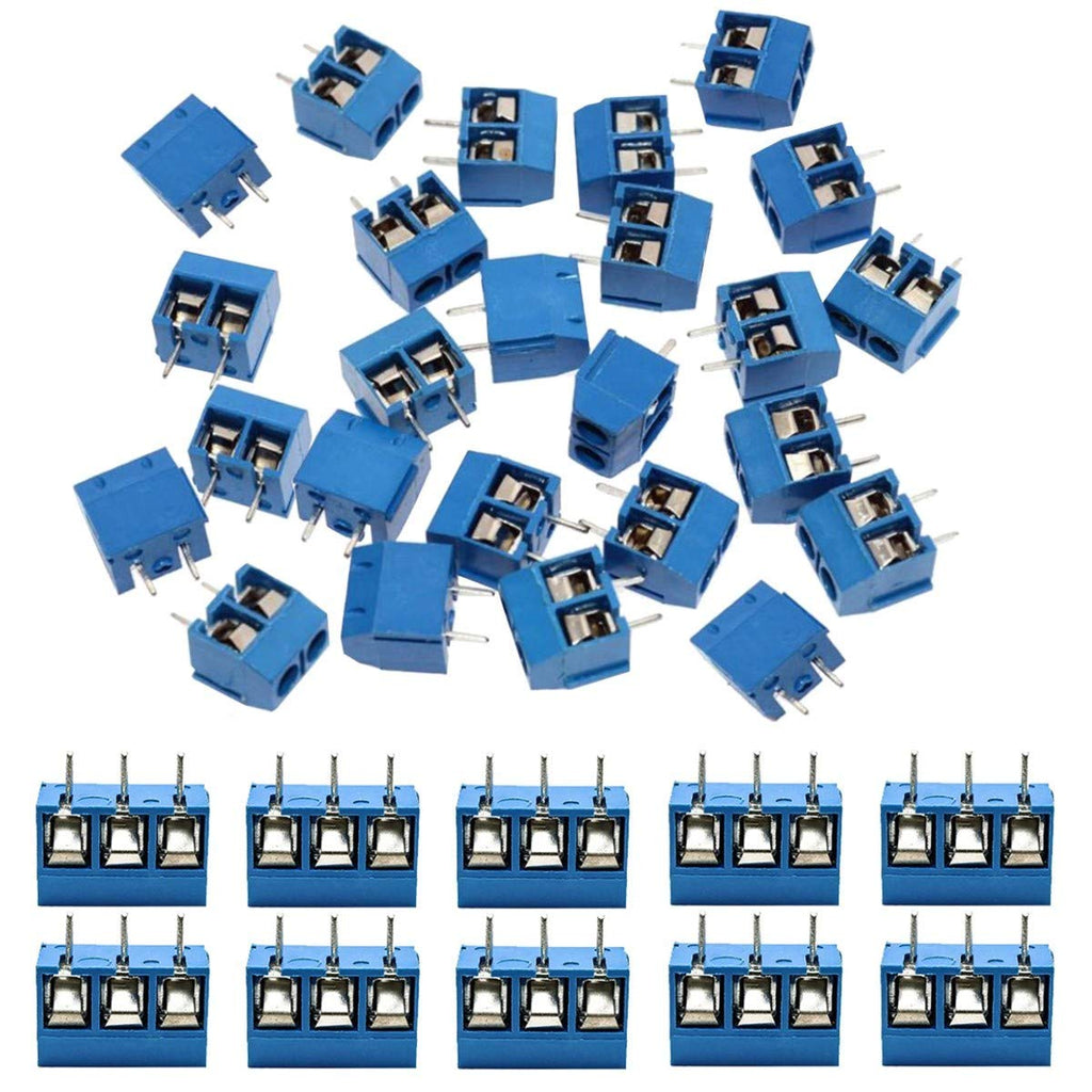 KeeYees 60pcs 5mm Pitch 2 Pin & 3 Pin PCB Mount Screw Terminal Block Connector for Arduino (50 x 2 Pin, 10 x 3 Pin)