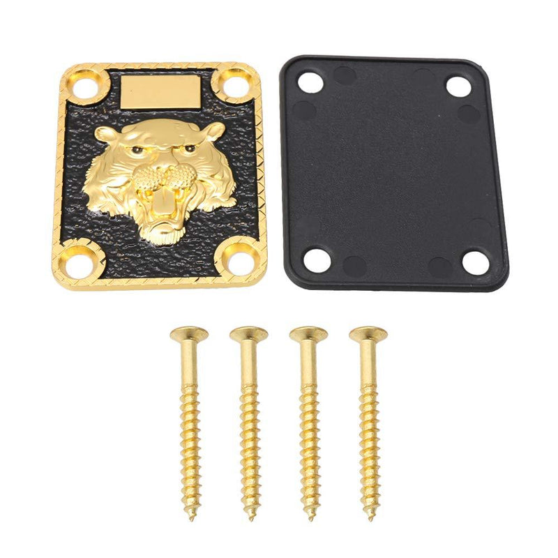 Mxfans Gold and Black Neck Plate Engraved Animal Head Pattern&Screws for Guitar