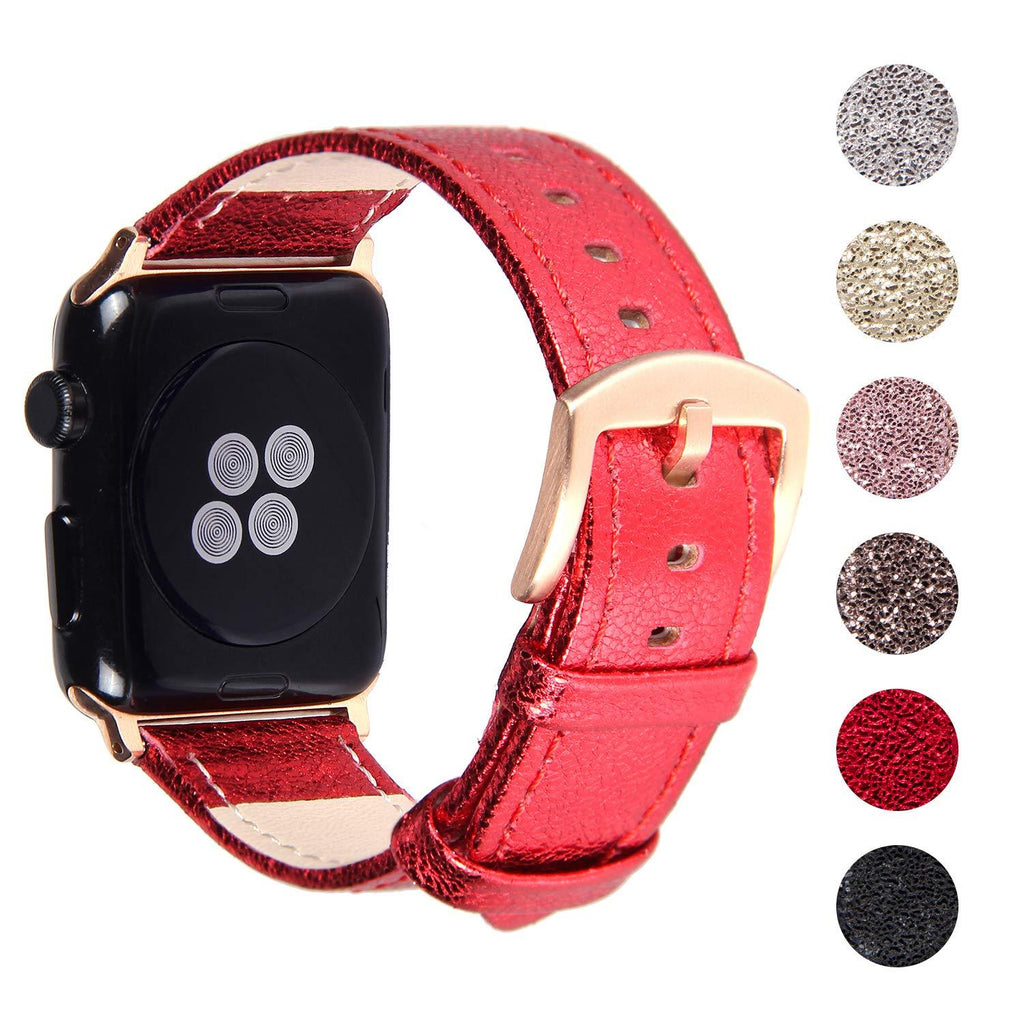 Pantheon Compatible Apple Watch Band 38mm / 40mm Shiny Leather Glitter Bands for Women - Series SE 6 5 4 3 2 1 - Shiny Red Shiny Leather Red 40mm / 38mm