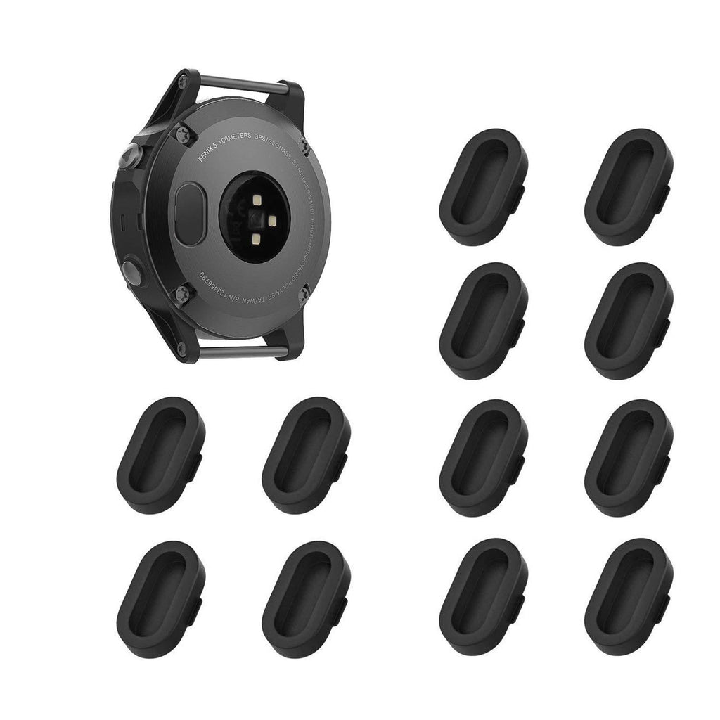 KELIFANG Dust Plug Garmin Fenix 5, 5S, 5X, Plus, Silicone Anti Dust Cap Charger Port Protector Fenix 5, 5S, 5X,Plus, Vivoactive 3 Smartwatch, 12 Pack Black
