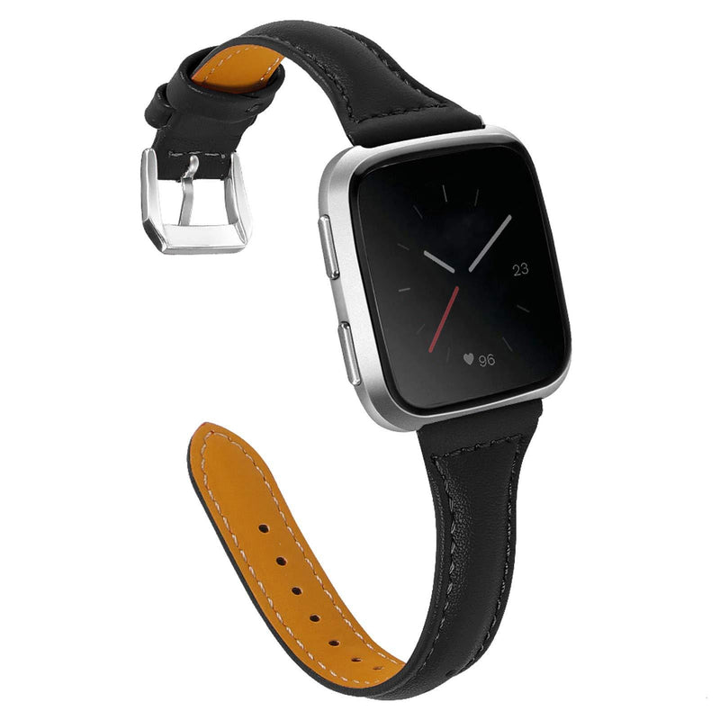 Joyozy Genuine Leather Bands Compatible Fitbit Versa &New Fitbit Versa Lite Smartwatch,Fitbit Versa Wristband Replacement Accessories Fitness Straps Bands Women Men(5.5" - 7.8") Black