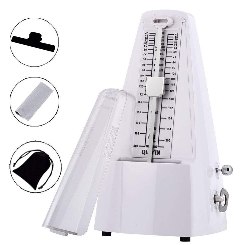 Mechanical Metronome Pyramid with Bell Spring Mechanism Traditional Mechanical Metronome for Piano/Guitar/Drums/Bass/Tuner Combo/Violin (White)