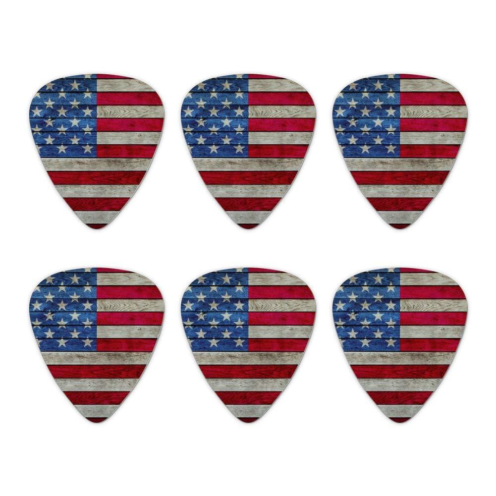 Rustic American Flag Wood Grain Design Novelty Guitar Picks Medium Gauge - Set of 6