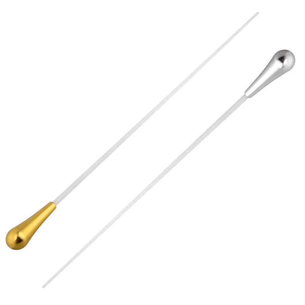 Timiy 15 Inch Length Music Conductor Baton Orchestra Baton Conducting Baton with Alloy Pear Shaped Handle-Pack of 2 (Gold + Silver)