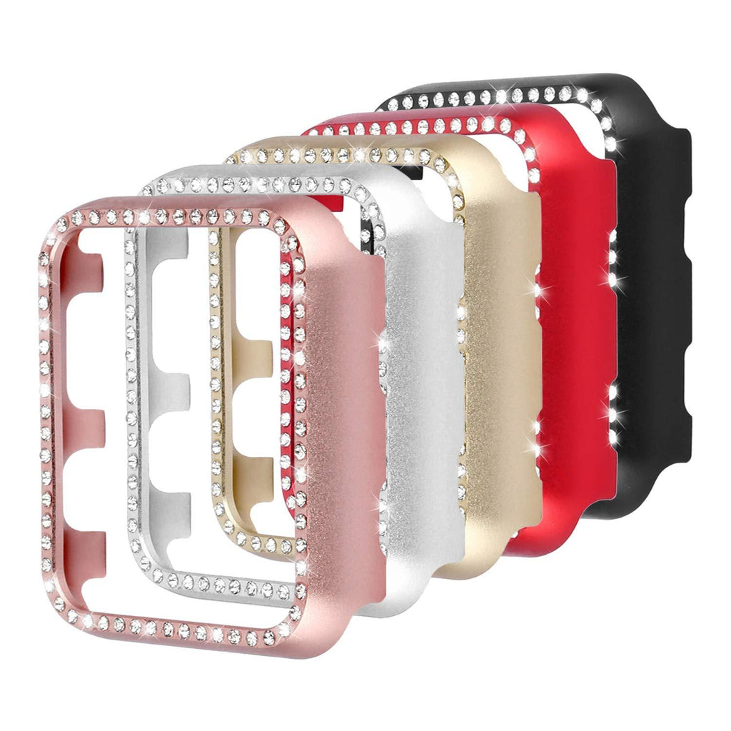 Coobes Compatible with Apple Watch Case 38mm 42mm, Metal Bumper Protective Cover Women Bling Diamond Crystal Rhinestone Shiny Compatible iWatch Series 3/2/1 (Diamond-5 Color Pack, 42mm) 42 mm
