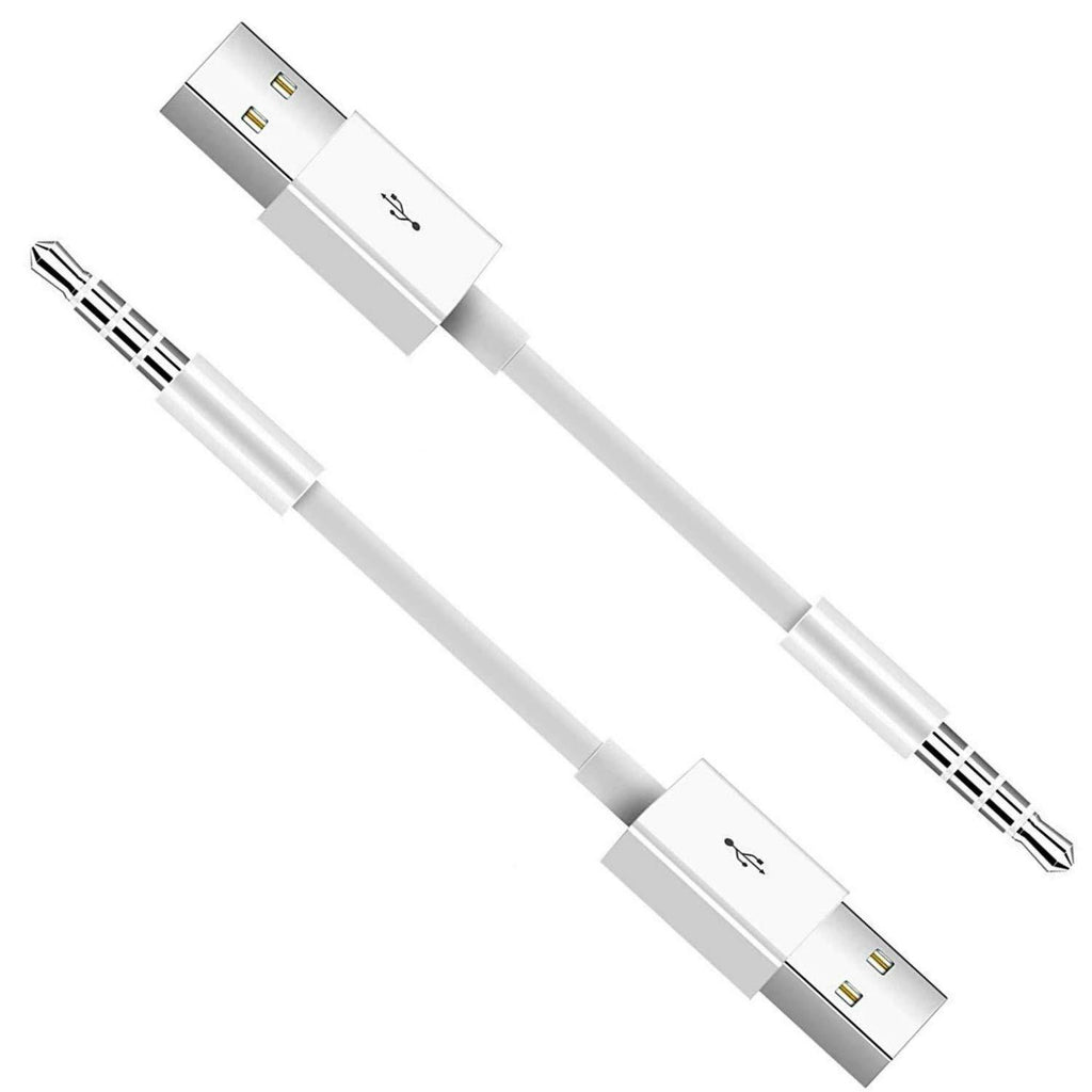 for iPod Shuffle Cable, 2-Pack 3.5mm Jack Plug to USB Charger + SYNC Data Replacement Cable Compatible for Apple iPod Shuffle 3rd 4th 5th Generation MP3/MP4 - White