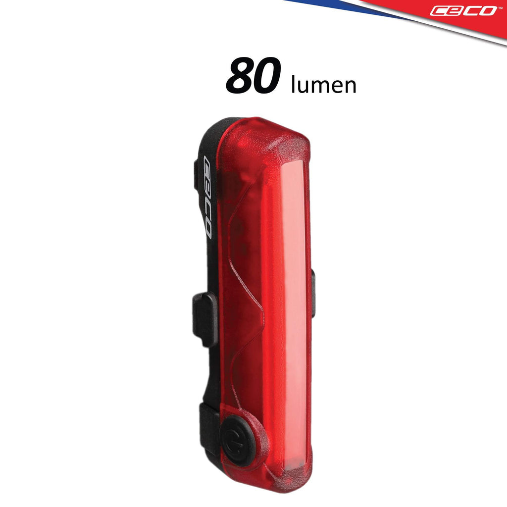 CECO-USA: 80 Lumen USB Rechargeable Bike Tail Light - Super Wide & Bright Model TC80 Bicycle Rear Light - IP67 Waterproof, FL-1 Impact Resistant - COB LED Red Safety Light - Pro Grade Bike Tail Light