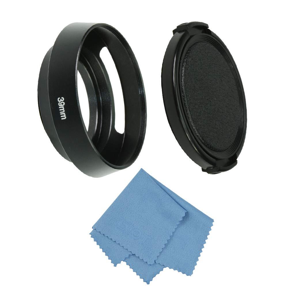 SIOTI Camera Standard Hollow Vented Metal Lens Hood with Cleaning Cloth and Lens Cap Compatible with Leica/Fuji/Nikon/Canon/Samsung Standard Thread Lens 39mm Standard Vented