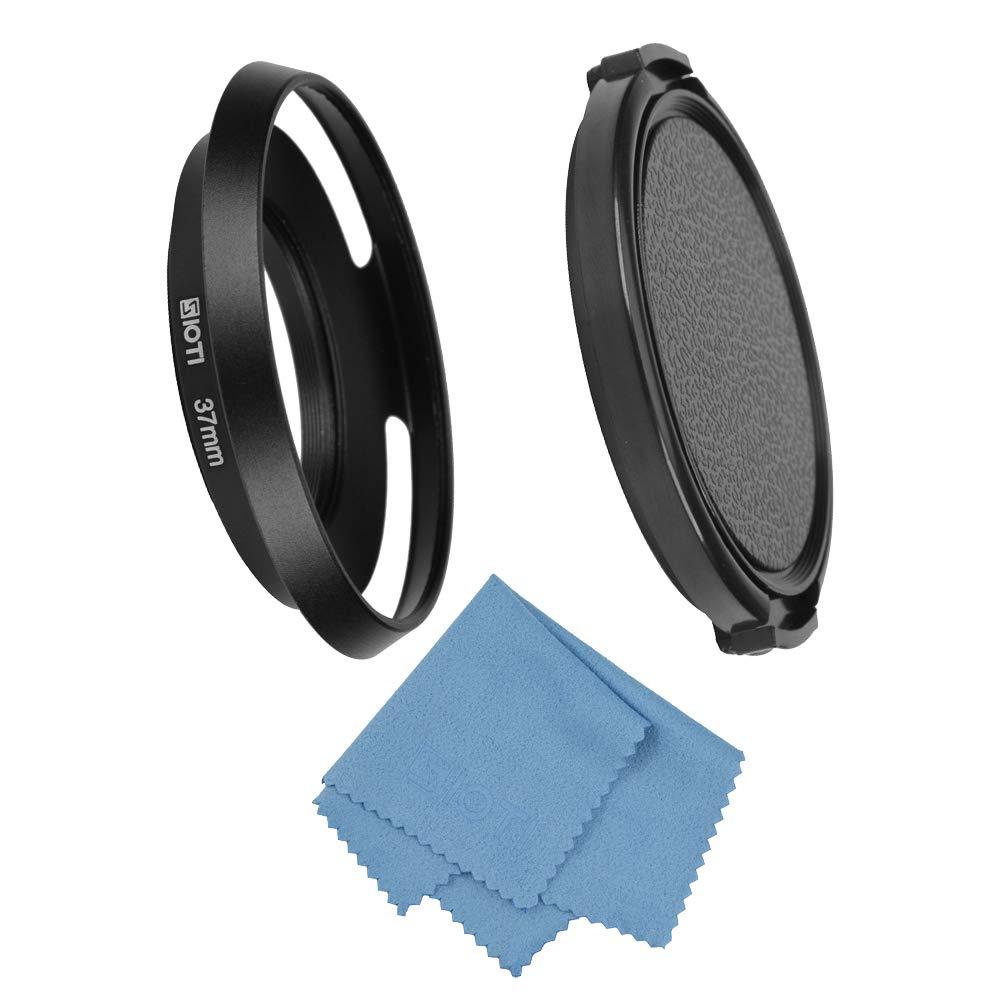 SIOTI Filmy Wide Angle Vented Metal Lens Hood with Cleaning Cloth and Lens Cap Compatible with Leica/Fuji/Nikon/Canon/Samsung Standard Thread Lens 37mm