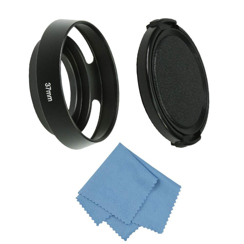 SIOTI Camera Standard Hollow Vented Metal Lens Hood with Cleaning Cloth and Lens Cap Compatible with Leica/Fuji/Nikon/Canon/Samsung Standard Thread Lens 37mm Standard Vented