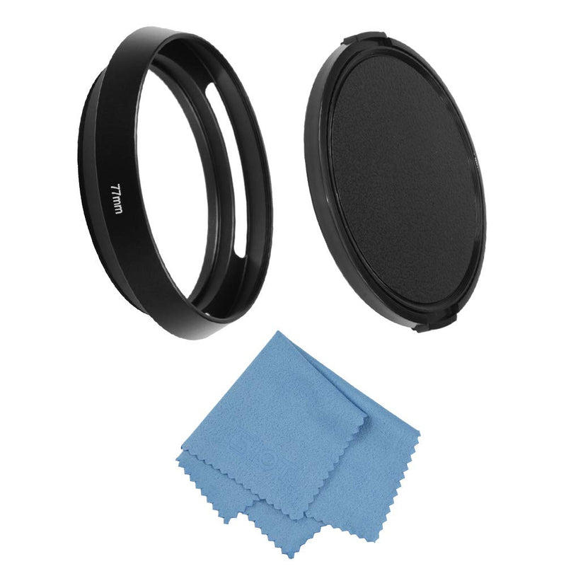 SIOTI Camera Standard Hollow Vented Metal Lens Hood with Cleaning Cloth and Lens Cap Compatible with Leica/Fuji/Nikon/Canon/Samsung Standard Thread Lens 77mm Standard Vented