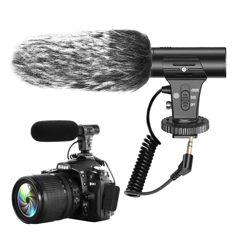 Camera Microphone, Video Microphone with Shock Mount Deadcat Windscreen for Sony, Nikon, Canon, Fuji, DSLRs, Camcorders, Photography Interview Shotgun Mic with 3.5mm Jack Brown