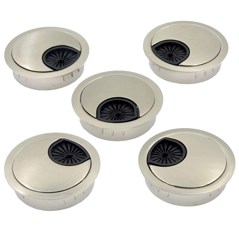 DGOL 5 pcs 1-7/8 inch (48MM) Metal Desk Grommet Cable Cord Wire Hole Cover Outlet Port (Brushed Silver) BRUSHED SILVER