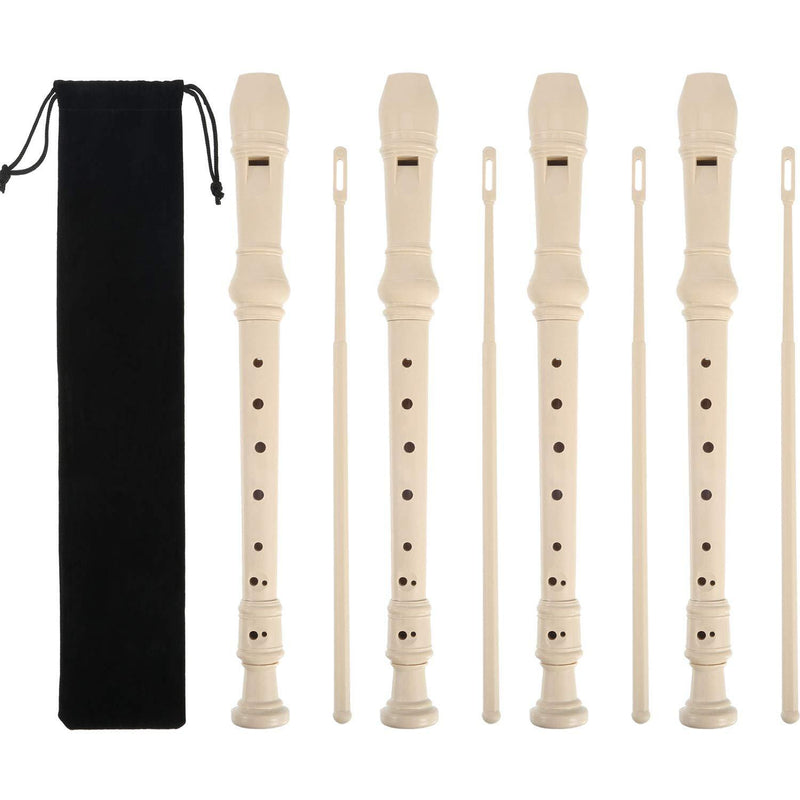 Pangda 4 Pack 8 Hole Descant Soprano Recorder with Cleaning Rod and instruction, Black Storage Bag, German Style (Ivory White)