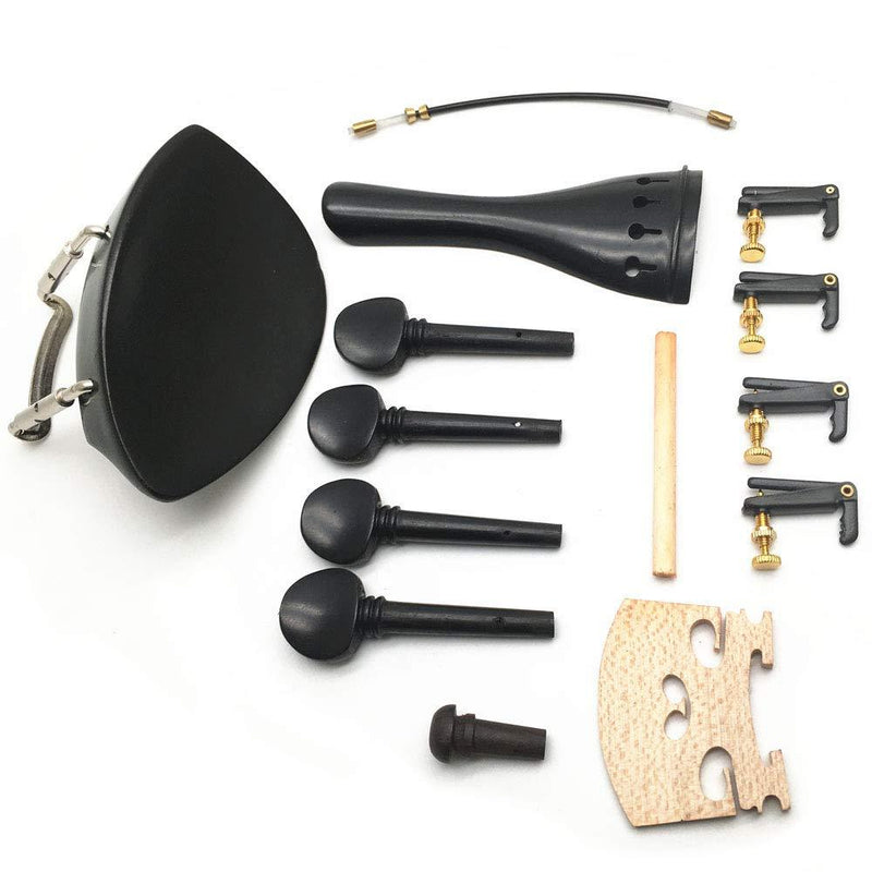 Timiy 4/4 Wood Violin Parts Fine Tuners Tailpiece Pegs Chinrest Endpin Bridge Set,Black