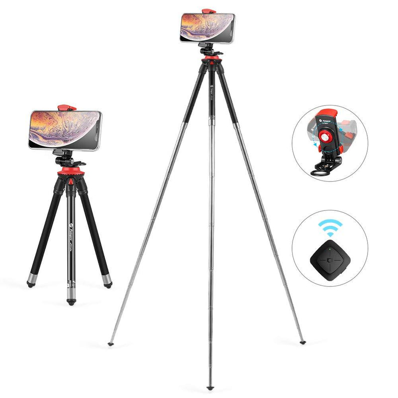Fotopro Tripod for iPhone, 39.5'' Portable Lightweight Tripod for Cell Phone iPhone 11 Xs Max, 8-Section Adjustable Travel Tripod Stand with Remote