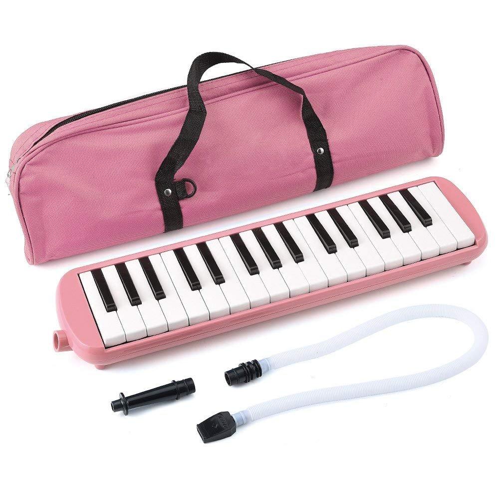 32 Key Melodica Instrument with Mouthpiece Air Piano Keyboard (Pink) Pink
