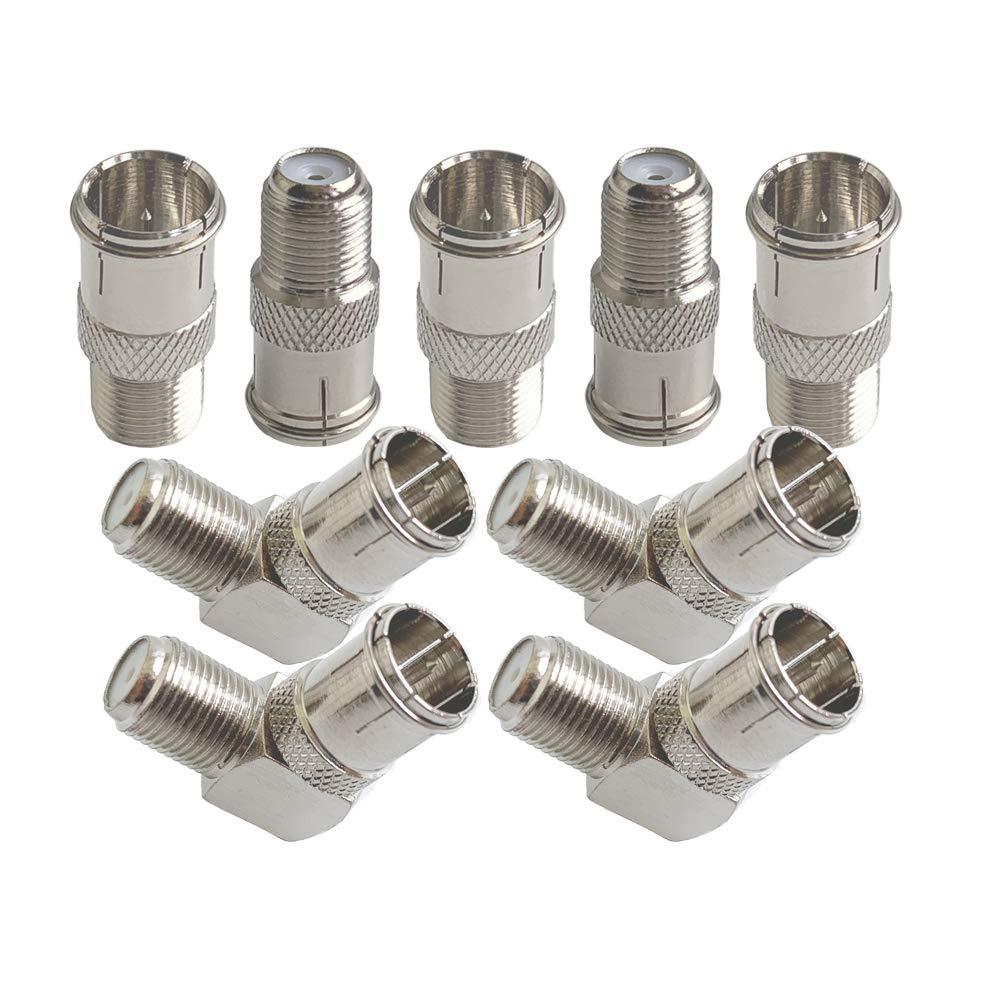 Lala Smill Right Angle Push on Coax Cable Connectors F-Type Female to F-Pin Male Quick Plug Adapter RG6 Coaxial Cable Connector 9 pcs