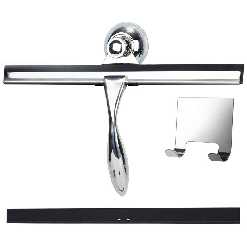 K Kwokker 12 Inch Squeegee for Shower, Shower Squeegee with Suction Cup Hooks, for Glass Door Marble Mirror Bathroom, Chrome Plated Stainless Steel Deluxe Car Window Home Kitchen Tile Scraper