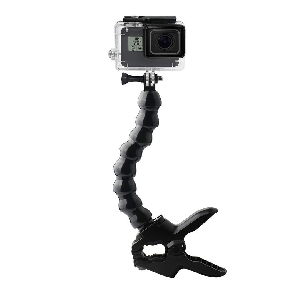 Jaw Flex Clamp Mount with Adjustable 8-Section Goose Neck Compatible with GoPro Hero (2018) GoPro Hero 7 6 5 4 3+ Session, Xiaomi Yi, Sjcam and Other Action Cameras