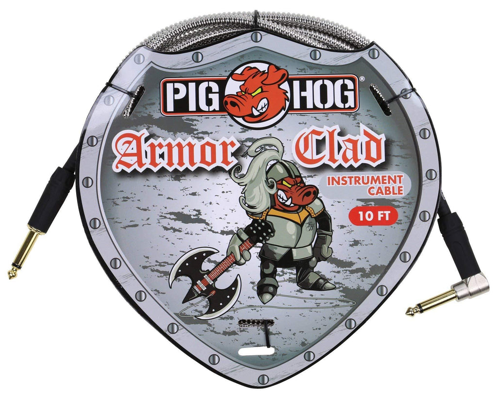 [AUSTRALIA] - Pig Hog PHAC-10R Armor Clad Right-Angle 1/4" to 1/4" Guitar Instrument Cable, 10 Feet 