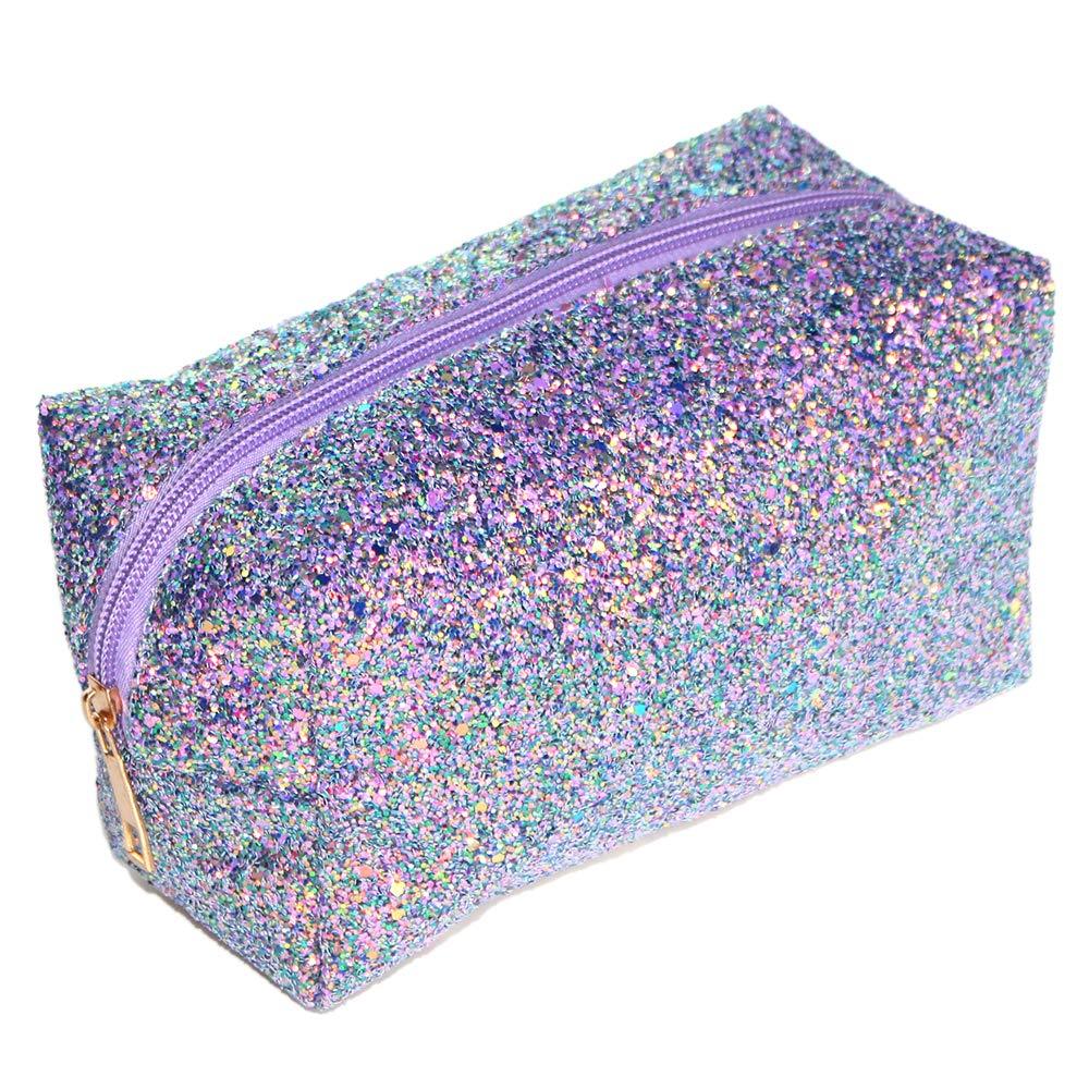 Colorful Glitter Shine Cosmetic Pouch Waterproof Zipper Handbag Carry Case Organizer Travel Case (purple) purple