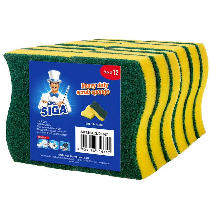 MR.SIGA Heavy Duty Scrub Sponge, Pack of 12, Size:11 x 7 x 3 cm, 4.3" x 2.8" x 1.2" 12 Pack