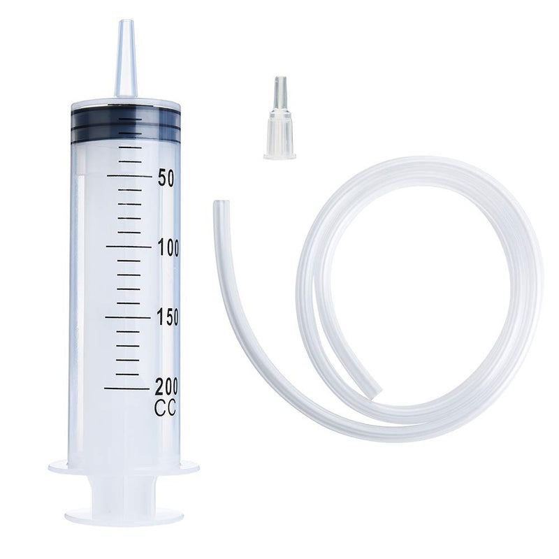 200ml Syringe with Tube and Tip Adapter, Large Plastic Syringe with 27.6-Inch Hose (Inner Diameter 6mm) for Scientific Labs, Watering, Refilling